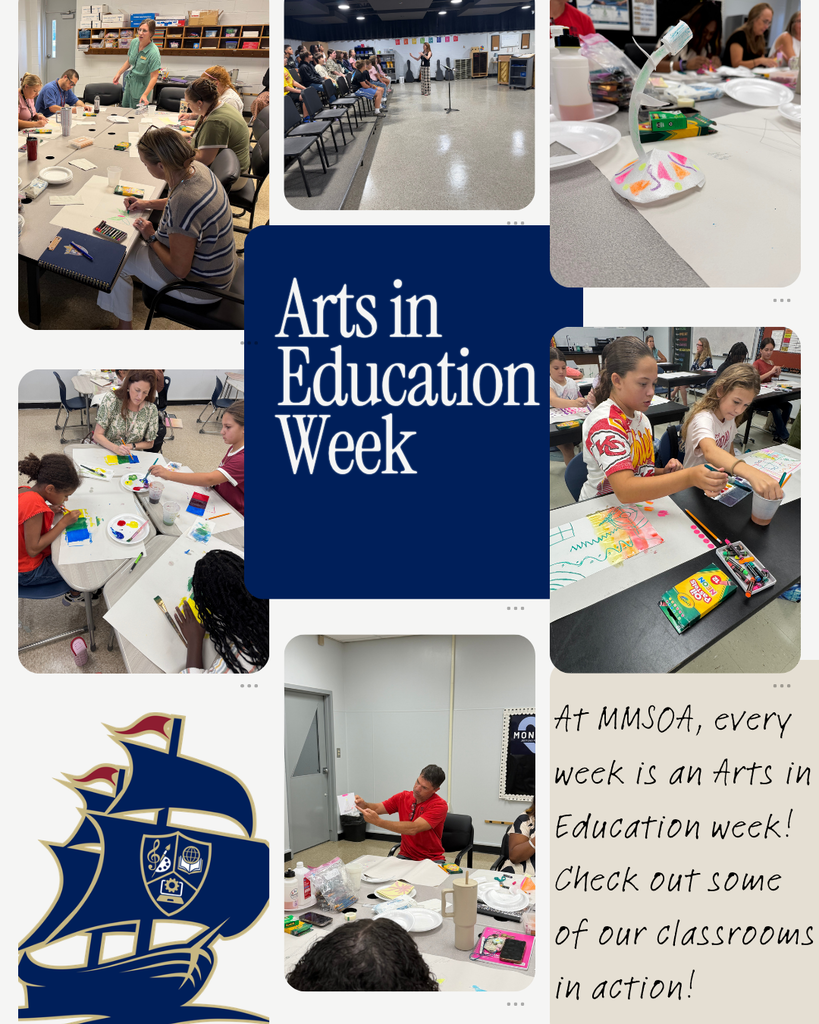 Collage of children engaging in art activities at school. Text overlays state "Arts in Education Week" and "Check out some of our classrooms in action!"