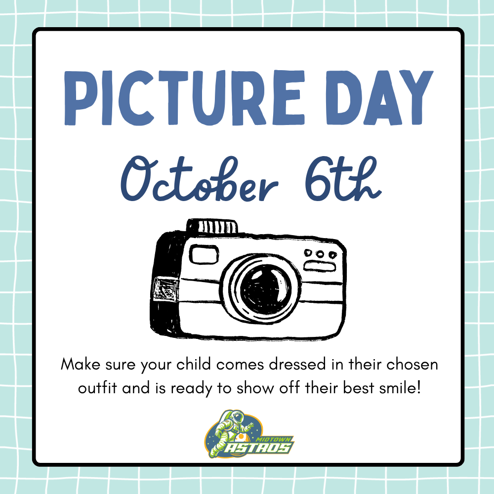 A poster with a camera illustration, "Picture Day" text, date "October 6th", and a logo at the bottom.