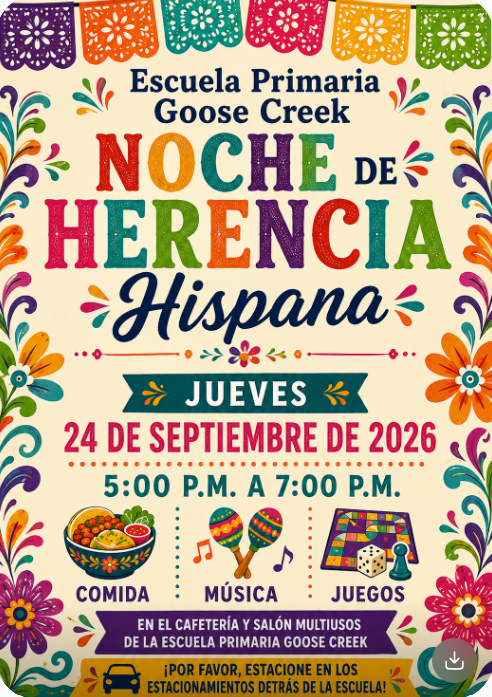 Hispanic Heritage Night Thursday, September 24th from 5-7pm. Food, music, games