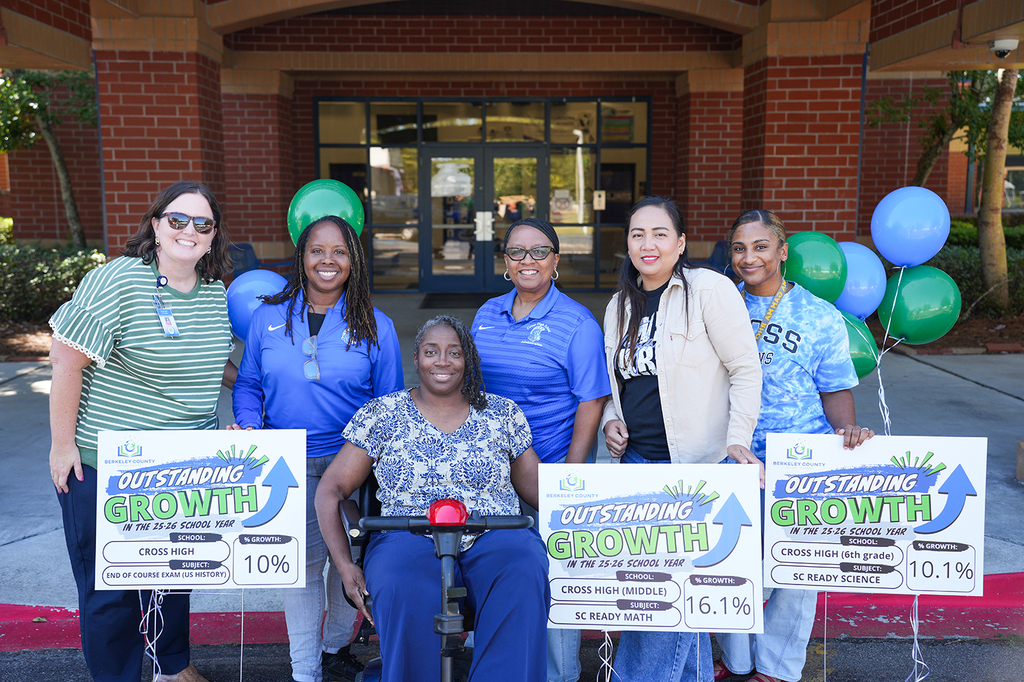 Six individuals pose with signs. One woman in a wheelchair holds a sign with "10%". A brick building is in the background.