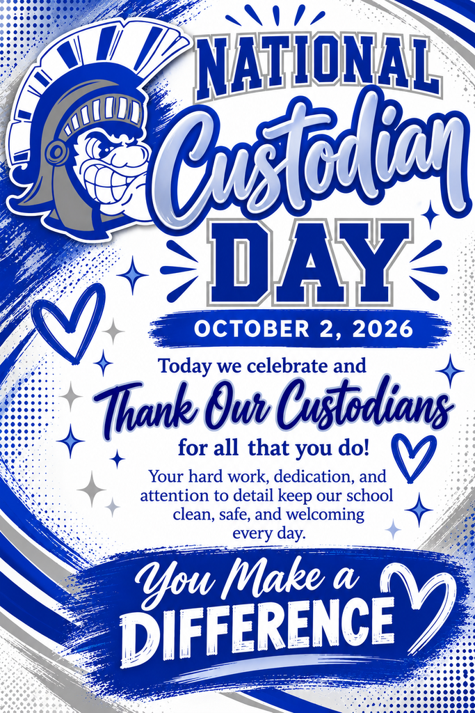 Blue and white design for National Custodian Day on Oct 2, 2026. It says "Thank Our Custodians" and "You Make a Difference."