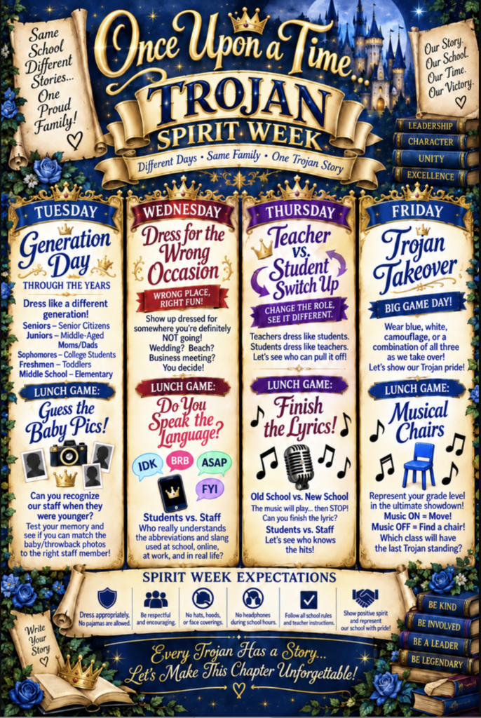 Poster with a castle background. A schedule with different activities for each day of the week.