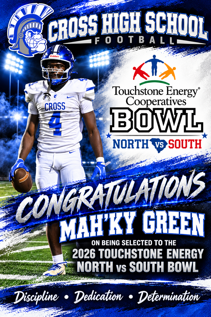 Football player with number 4 stands on field. Blue and white graphic text reads "CONGRATULATIONS MAH'KY GREEN".