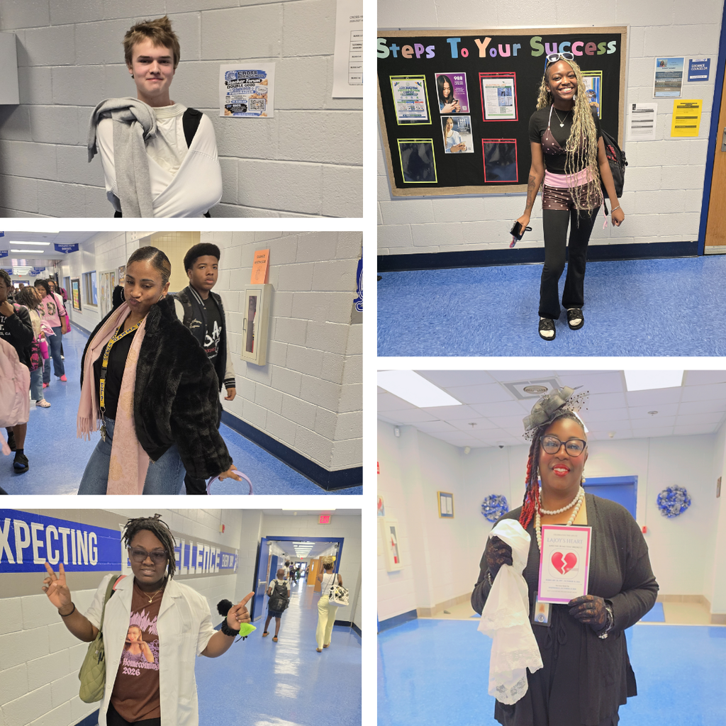 Four individuals in different costumes and settings, one with a poster reading "Stops to Your Success".