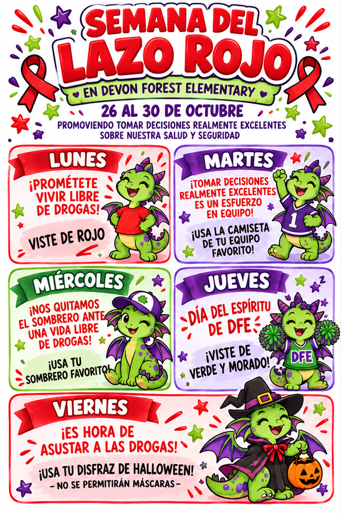Poster with a series of six illustrations of cartoon turtles, each representing a day of the week. Background is white.