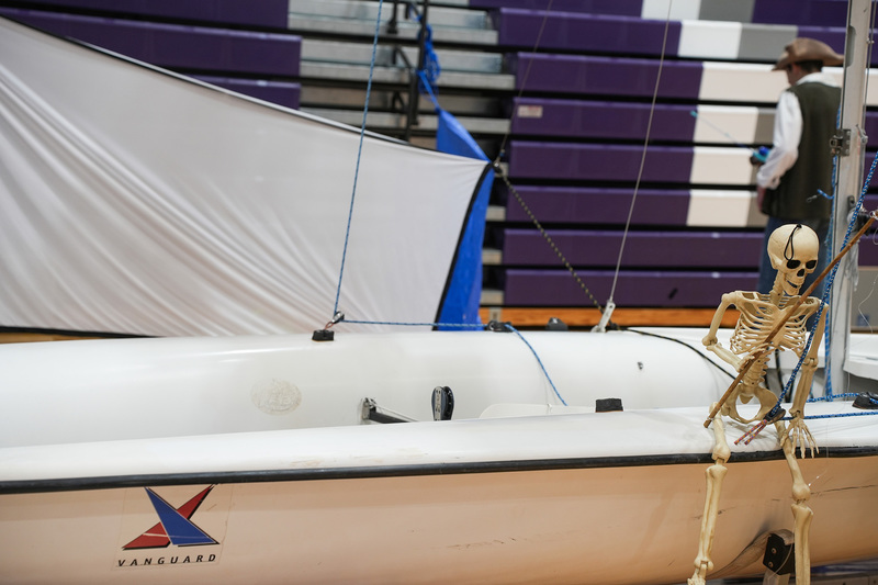 catamaran with skeleton on it