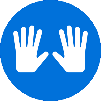 blue circle with two white hands