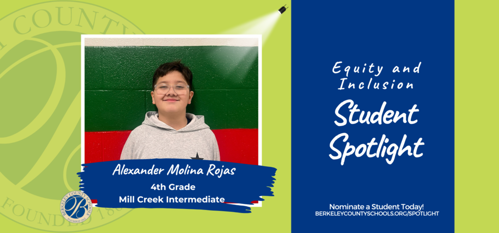 image of equity and inclusion spotlight featuring alexander molina rojas, a 4th grade student at mill creek intermediate