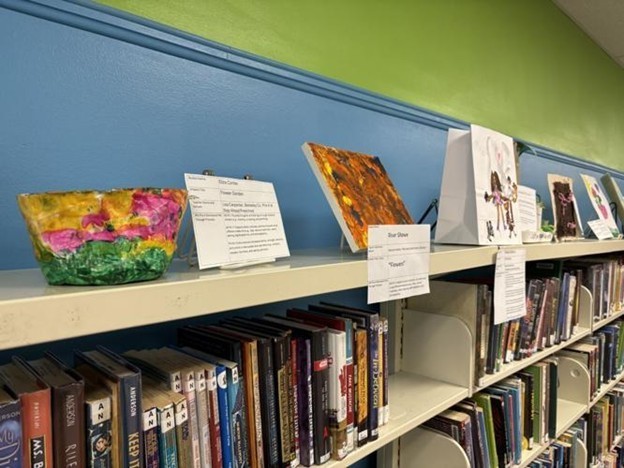 Art displayed at the Martinsburg Public Library during Berkeley County Schools Pre-K Art Exhibit