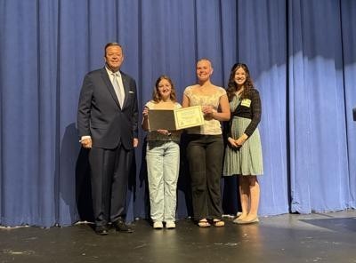 West Virginia Secretary of State Kris Warner, Julianne Haderer, Caitlin Hall and Saira Blair after Hedgesville High School received the Jennings Randolph Award