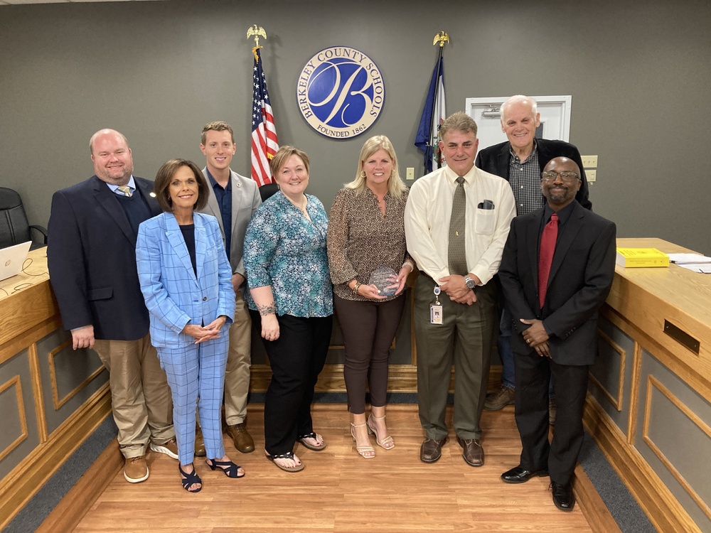 julie dopson with members of the board and principal Todd Cutlip