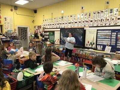 Jody Sims talks to 2nd grade students at Back Creek Valley