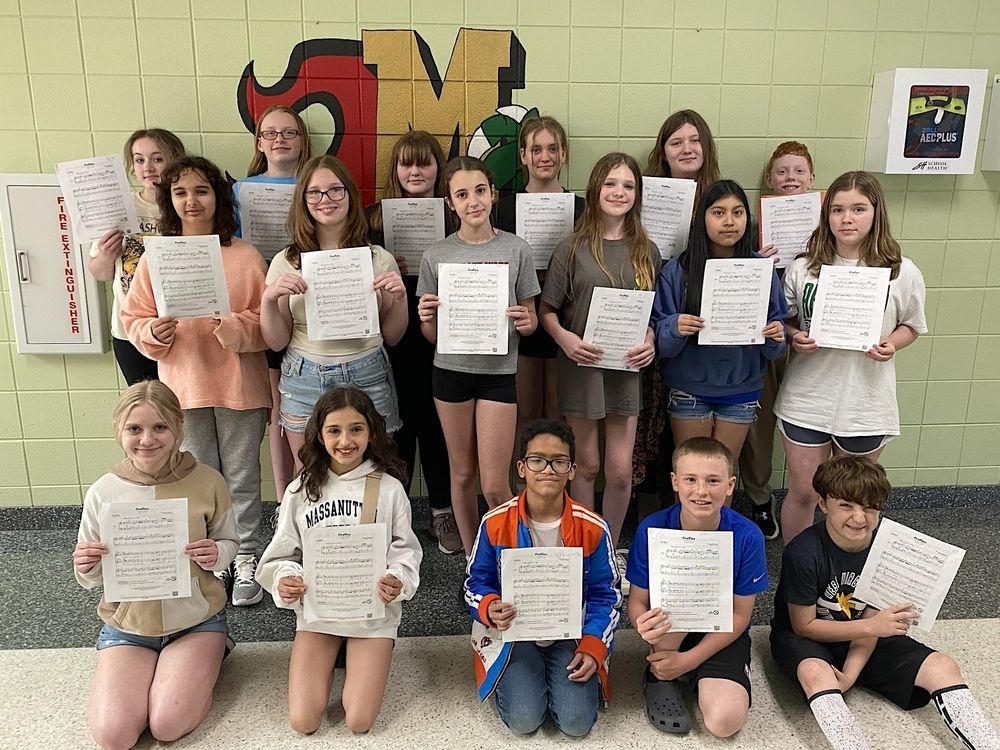 Picture students from Mountain Ridge Middle School  with their new sheet music