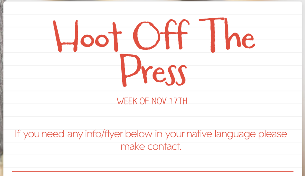 Hoot Off the Press Week of Nov. 17th