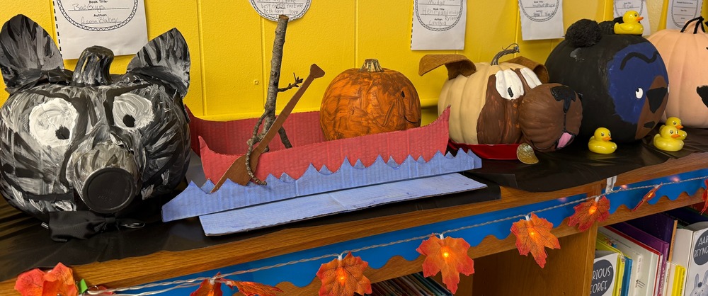 pumpkins decorated as storybook characters
