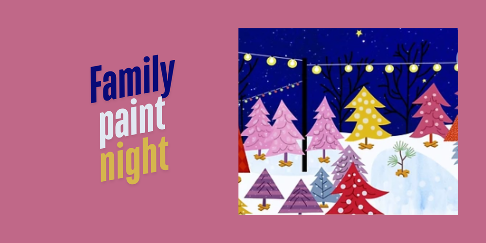 Family Paint Night - colorful trees in a dark sky in the snow