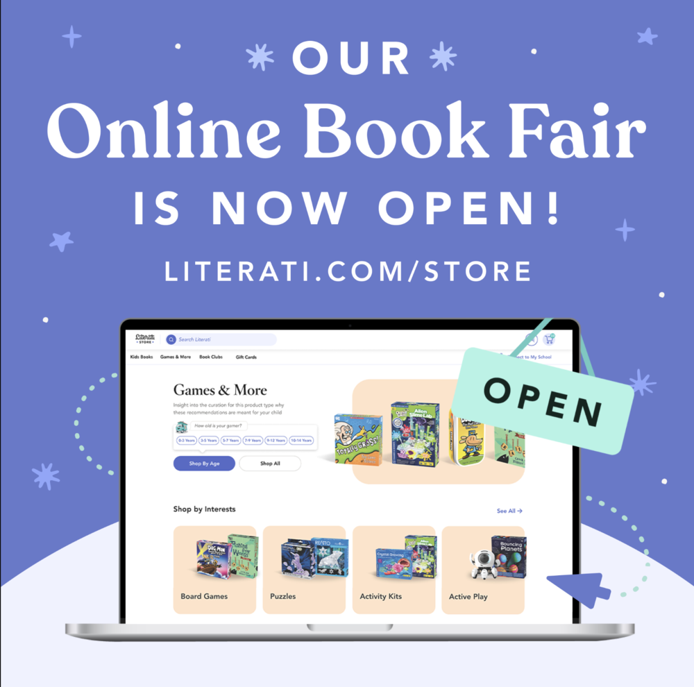 The ONLINE Book Fair is now open! This picture is a computer with the book fair website pulled up. 