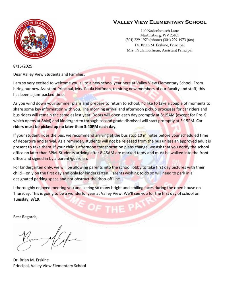 Student and parent welcome letter