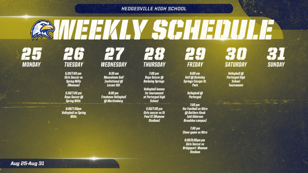 Schedule 8/25-8/31