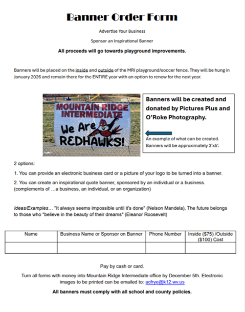 Picture file of Banner Order Form