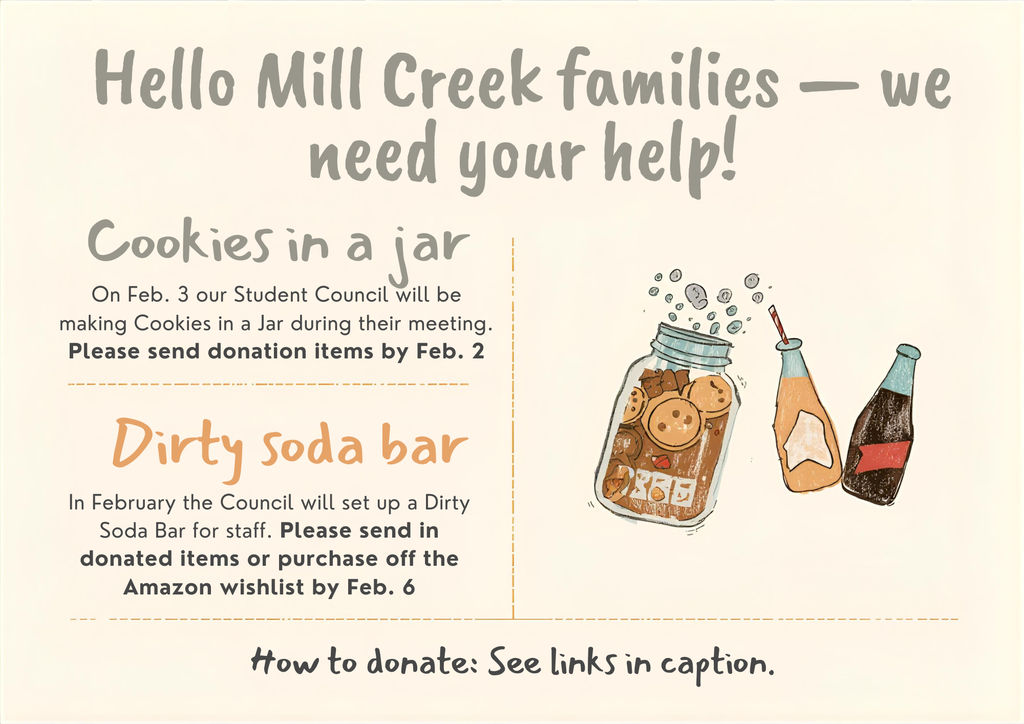 Student Council is seeking donations for their next meeting