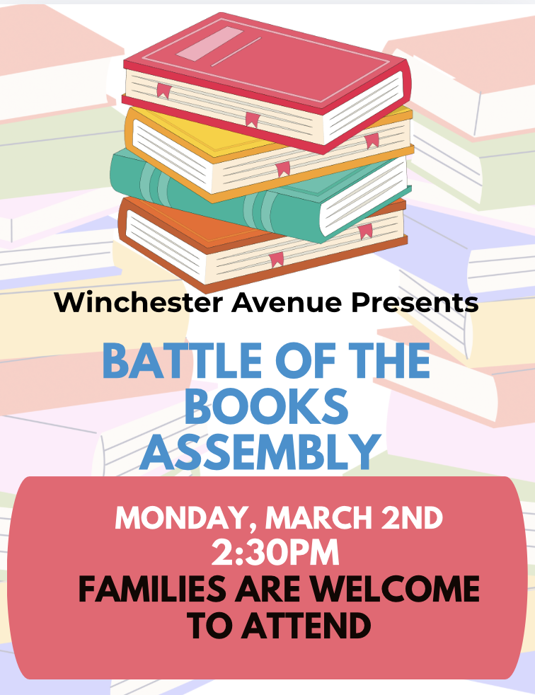 Battle of the Books Assmebly beginning at 2pm. Families are welcome.
