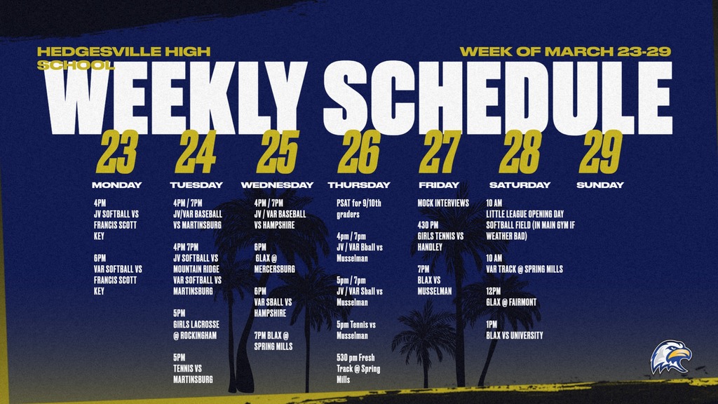 Weekly Schedule 3/23-3/29