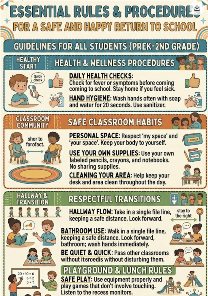 reminders for returning to school. 