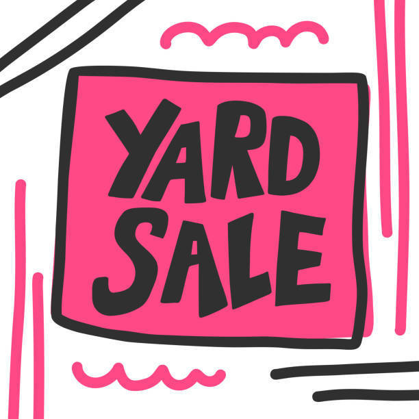 a pink & black sign that says "Yard Sale"
