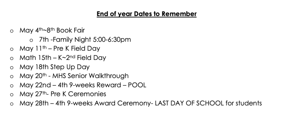 Dates to remember
