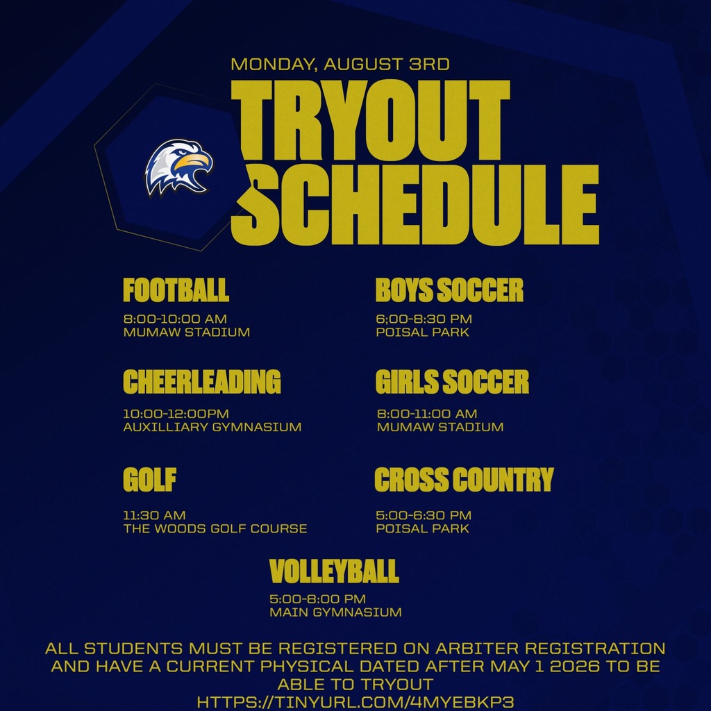 Fall Sports tryout times for 8/3/26