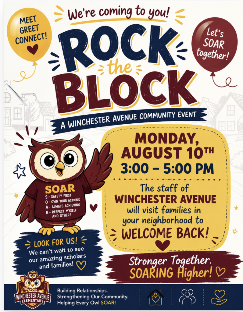 Rock the Block- Aug 10th - staff visiting students beginning at 3:00pm
