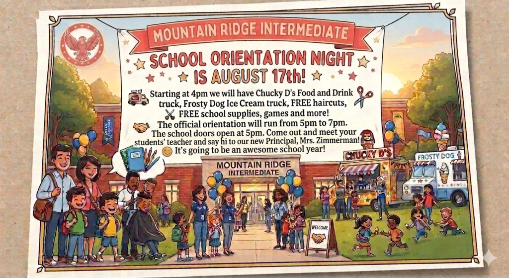 Mountain Ridge Intermediate Orientation Monday, August 17