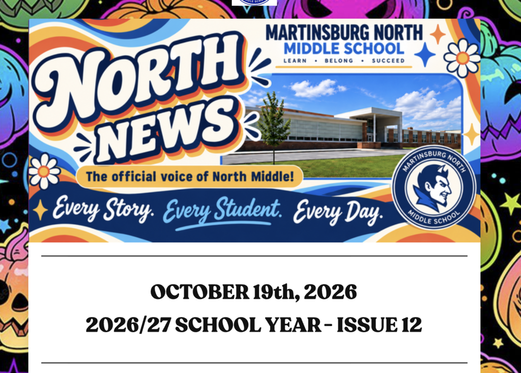 a screenshot of the latest issue of NORTH NEWS with halloween decor in the background