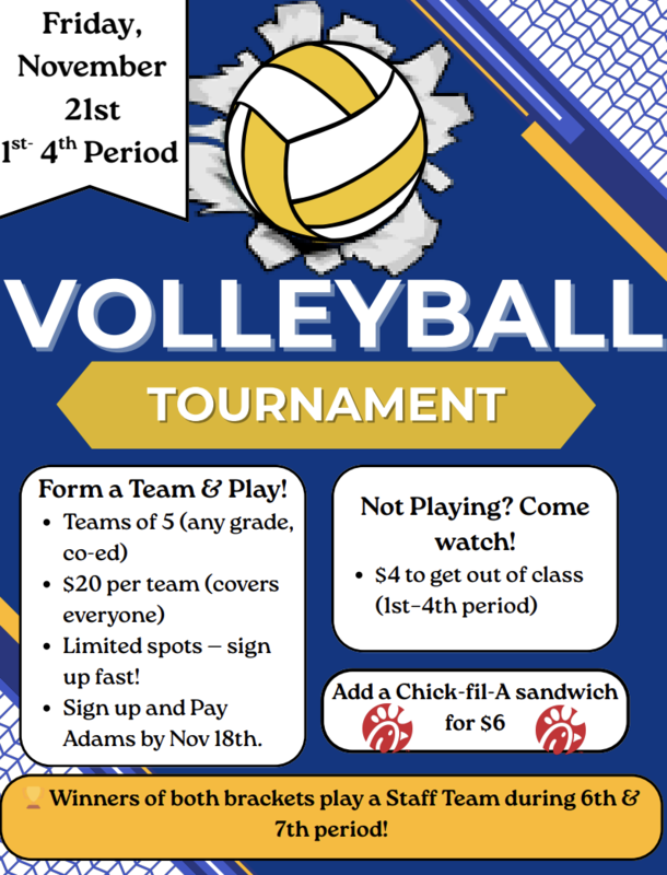 the flyer for the volleyball tournament - important information is listed in the text