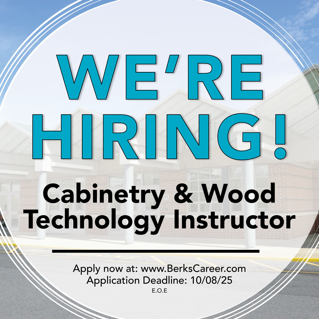A graphic announcing that BCTC is hiring a Cabinetry & Wood Technology Instructor. The graphic includes the application deadline on October 8, 2025