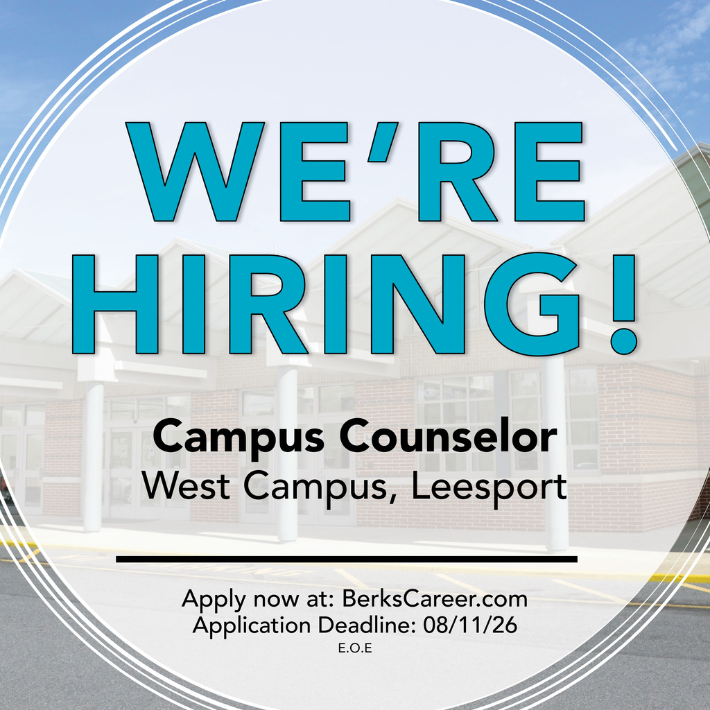 Job posting for a campus counselor at West Campus, Leesport. Application deadline is 08/11/26.