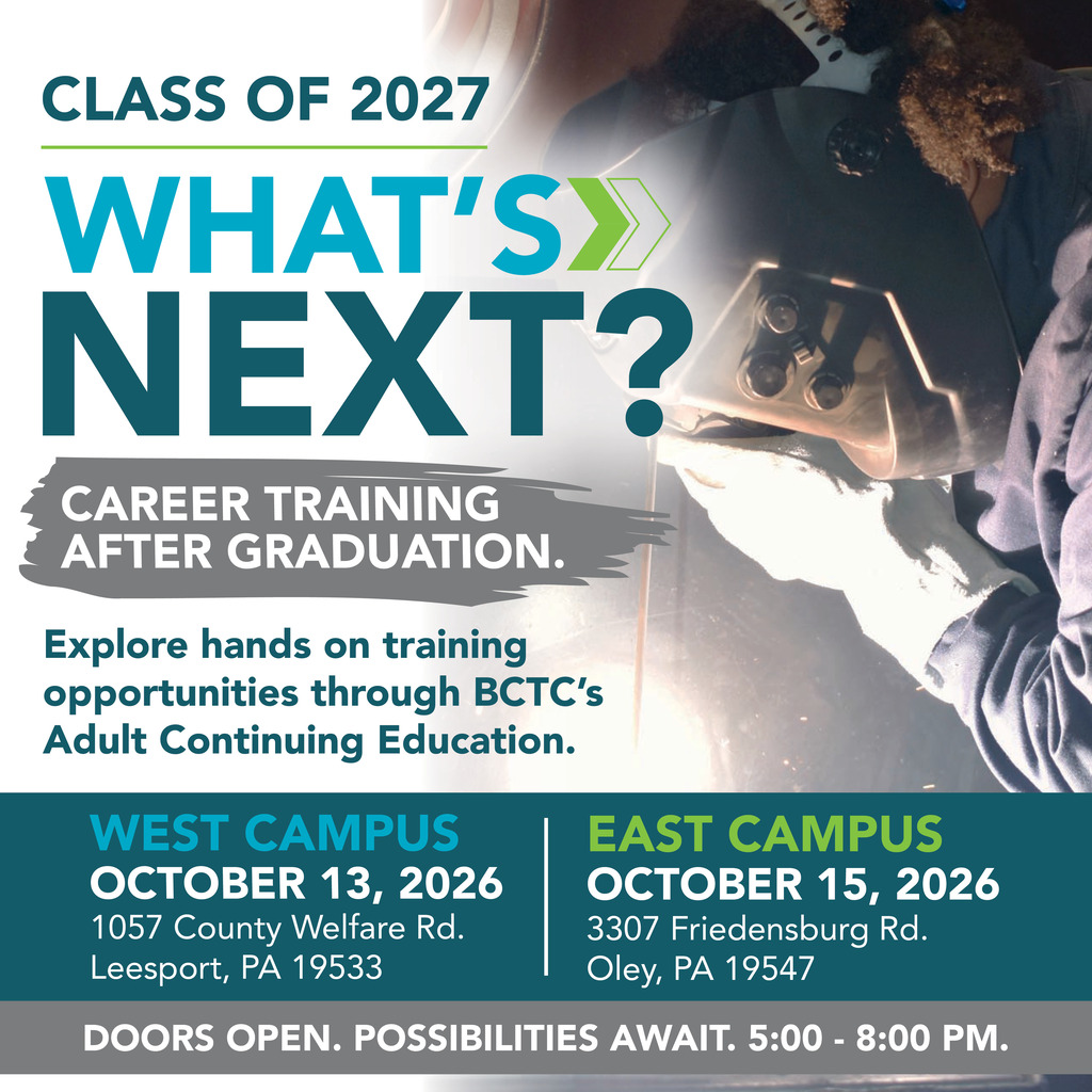 A poster announces career training options for the Class of 2027. Dates and locations for events are listed.