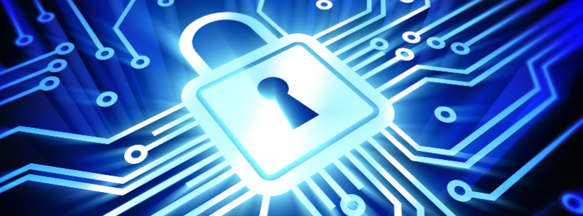 Cyber security lock on blue background