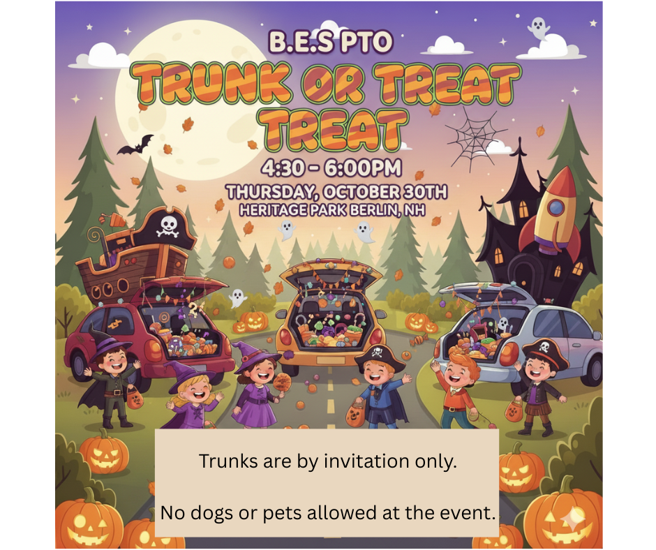 Trunk or Treat, starts at 4:30 at Heritage Park October 30th. No dogs or pets, trunks by invitation only.