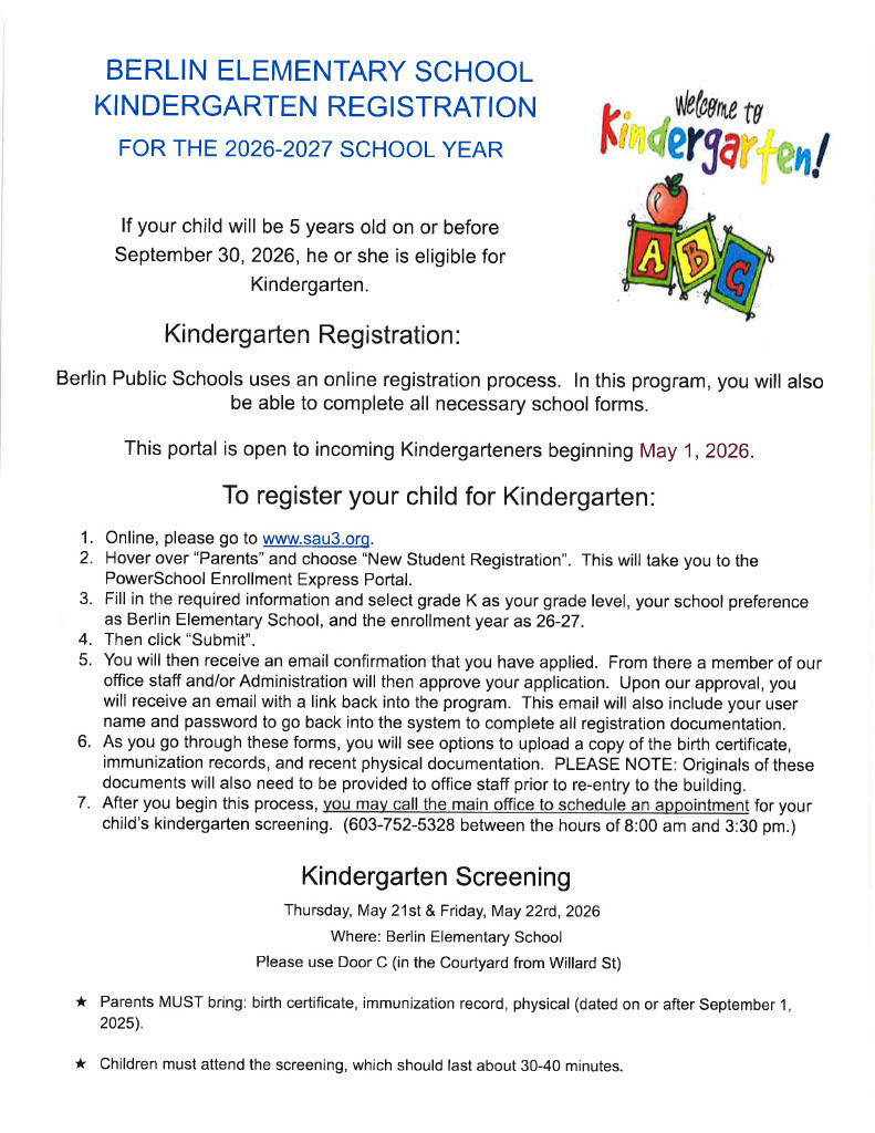 Kindergarten Registration Information 2026-2027