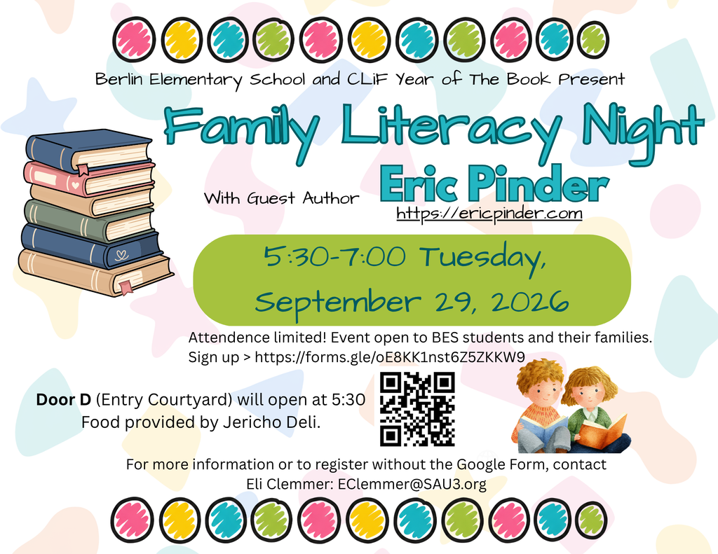 Family Literacy Night with Eric Pinder 5:30-7:00 pm September 29th