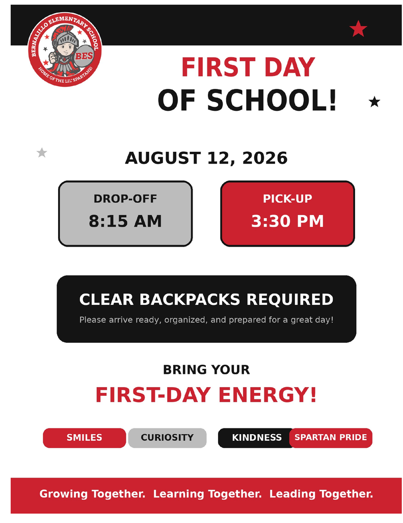 First day of school August 11, 2026 Drop off 8:15 AM - Pick Up 3:30 PM