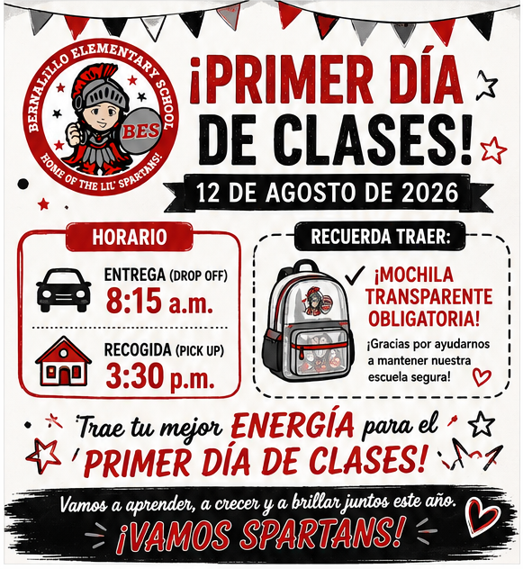 Primer día de clases: 11 de agosto de 2026. Horario de entrada: 8:15 a. m. - Horario de salida: 3:30 p. m.