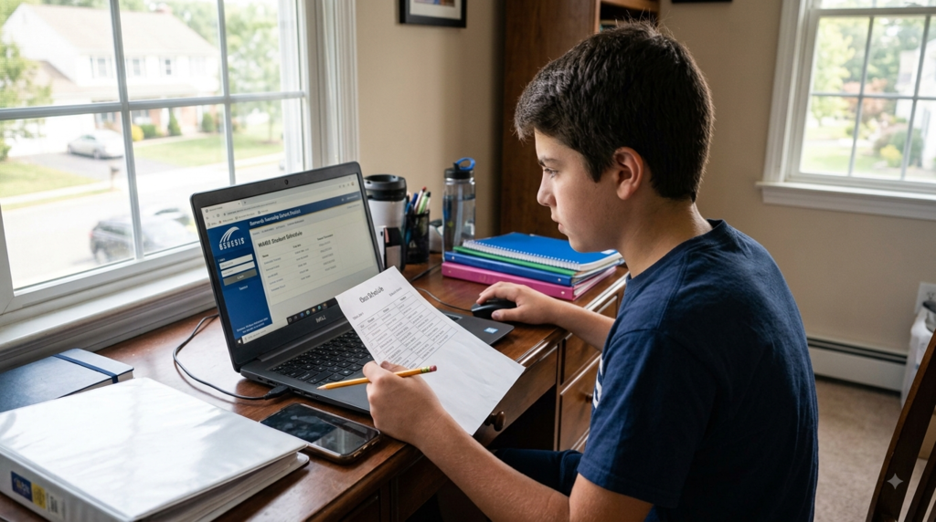 Student Looking at Schedule on Student Portal