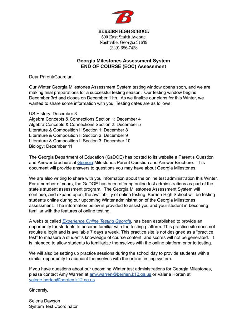 EOC Parent Letter