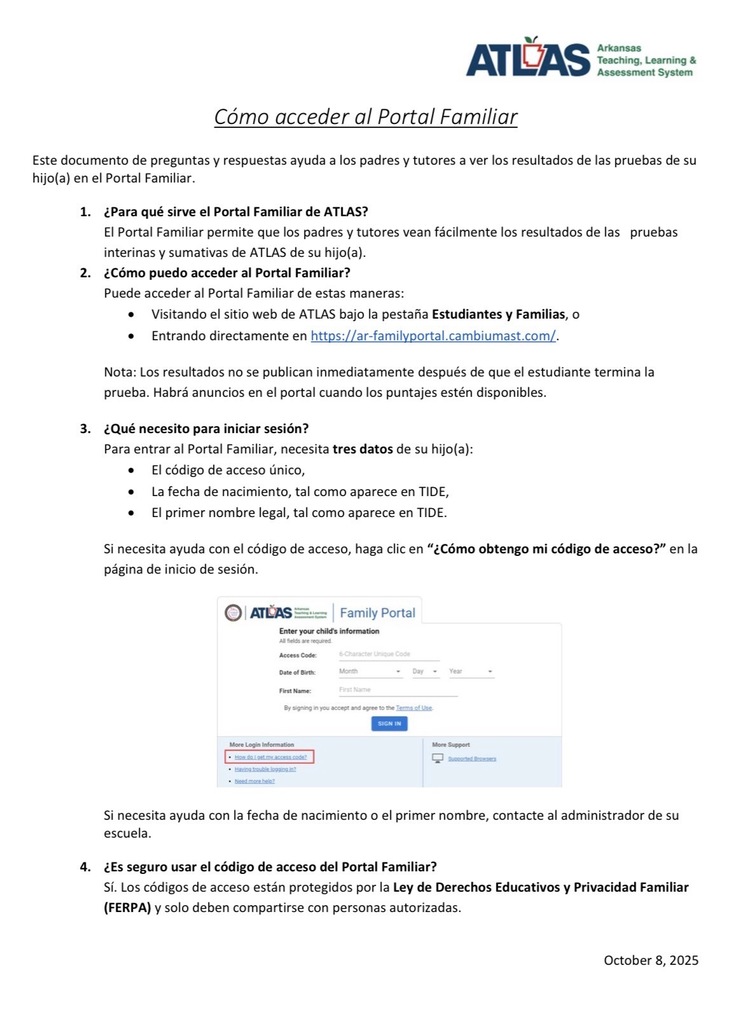 ATLAS family portal Spanish
