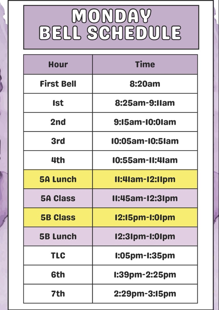 Monday Schedule