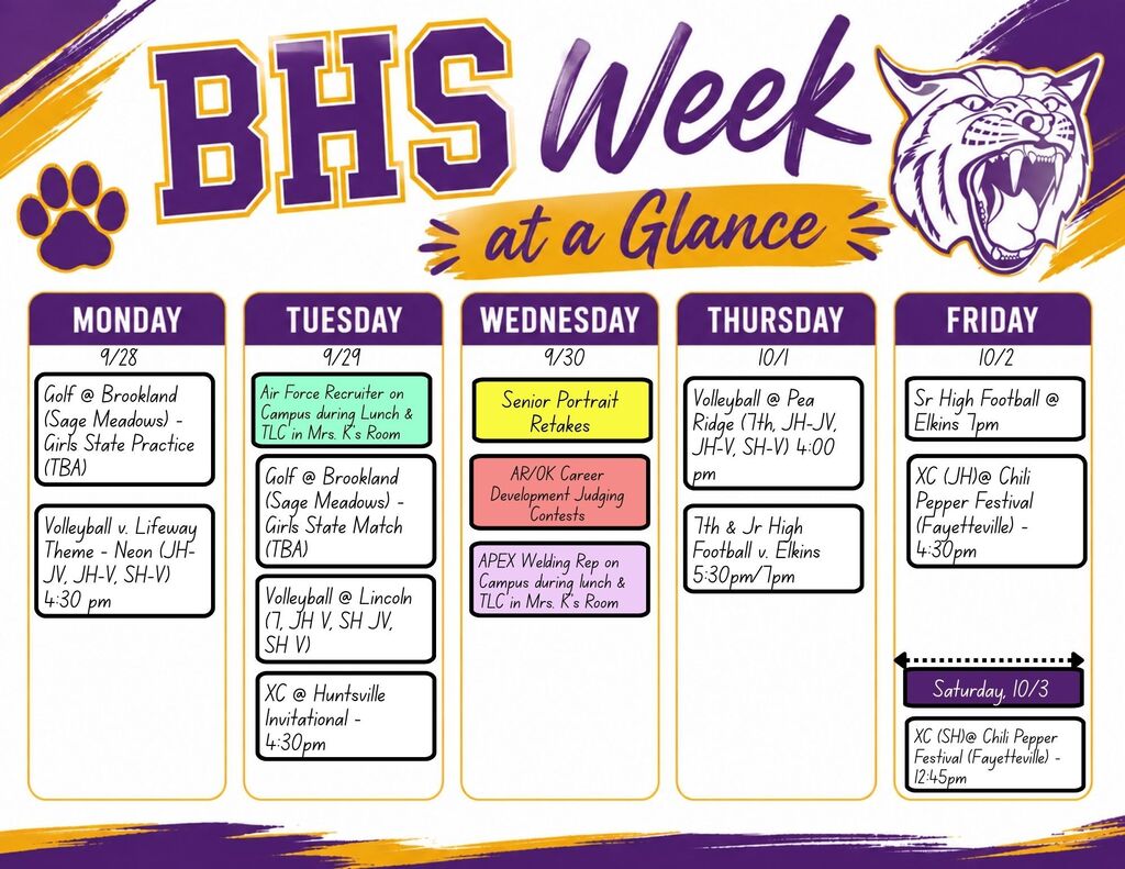 Week at a Glance for 9/28-10/2