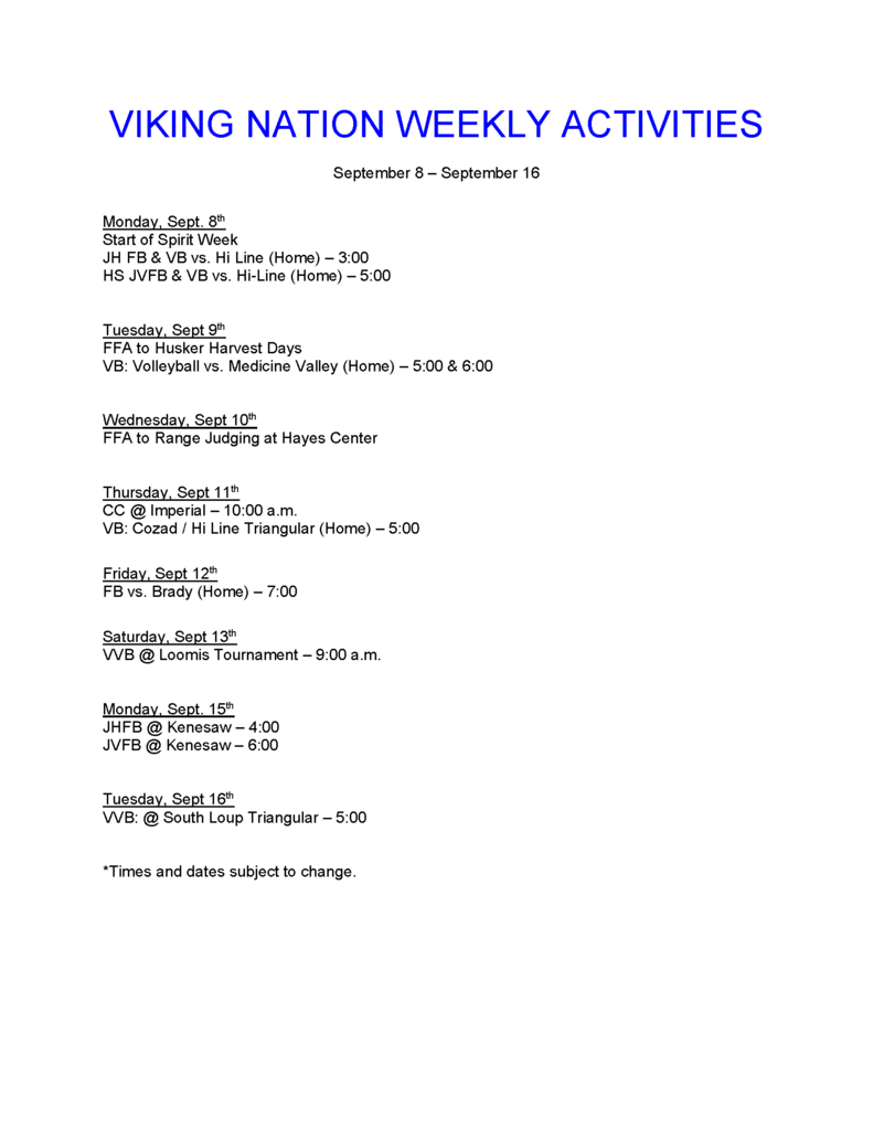 Weekly Calendar